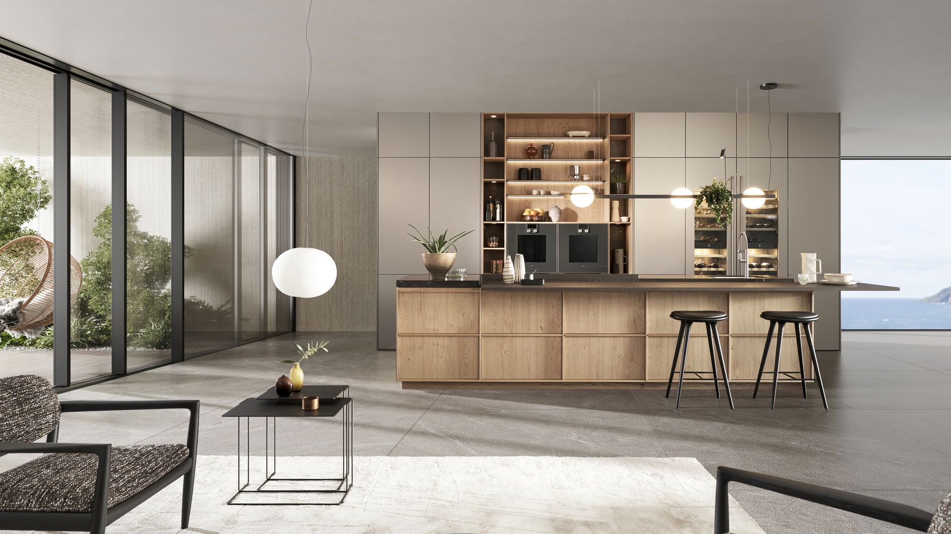 LEICHT Kyoto Inselküche Holz mit Tresen