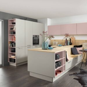 Nolte moderne Inselkueche Platingrau mit Sitzbank