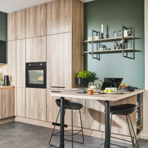 Pino moderne L-Küche mit Tresen Holzoptik